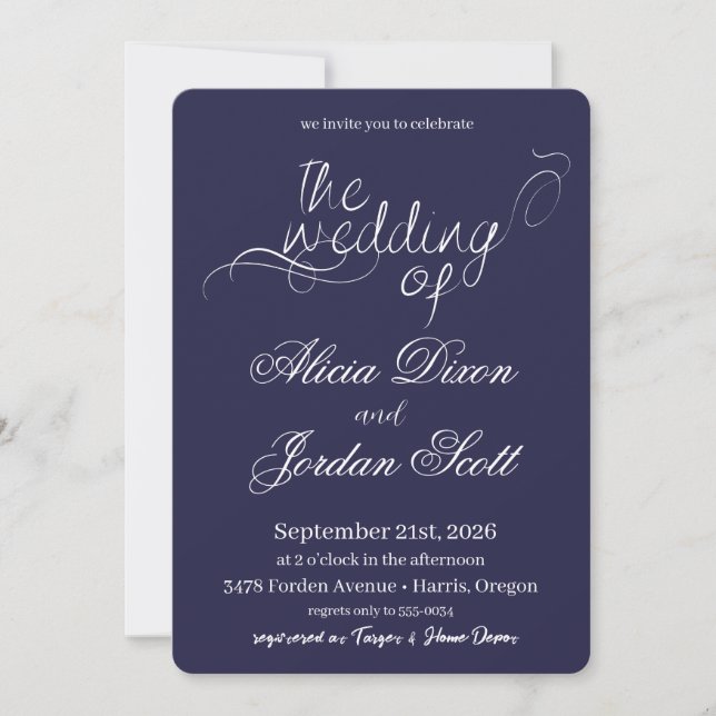 Convites Elegant Minimalist Calligraphy Wedding Invitation (Frente)