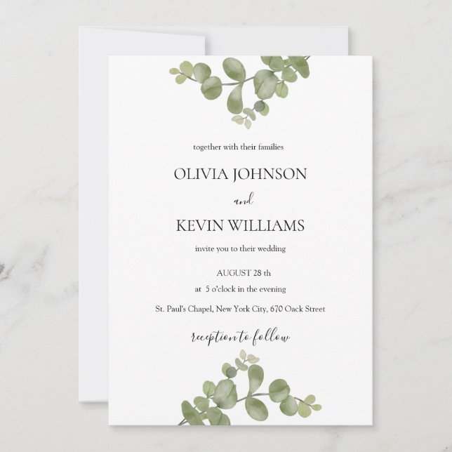 Convites Elegant Minimalist Eucalyptus Wedding Invitation (Frente)