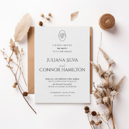 Convites Elegant Minimalist Floral Crest Wedding Invitation