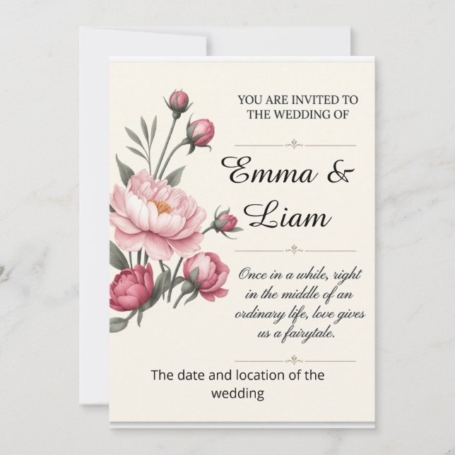 Convites Elegant Minimalist Floral Wedding Invitation (Frente)