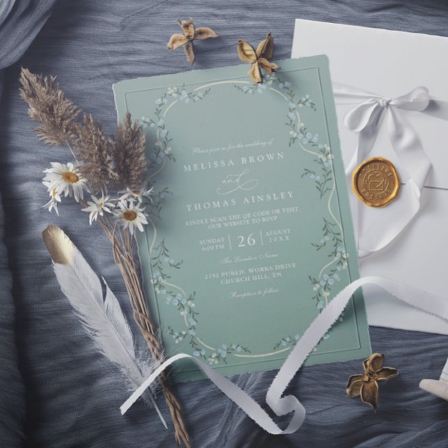 Convites Elegant Minimalist Garden Floral QR Code Wedding (Criador carregado)