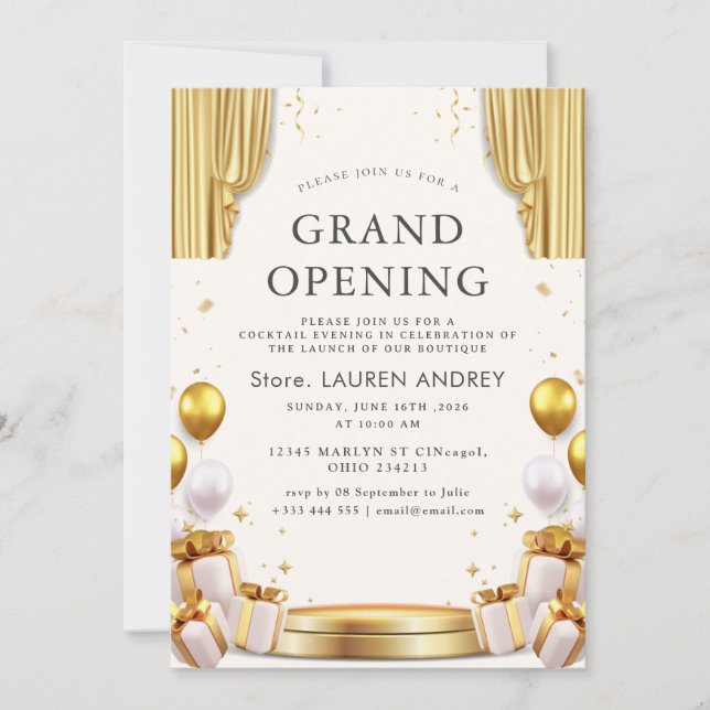 Convites Elegant Minimalist Grand Opening Invitation (Frente)