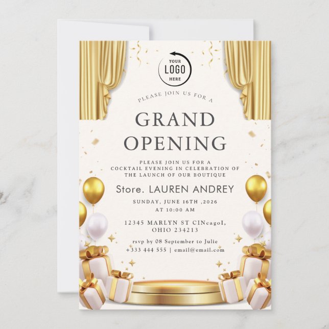 Convites Elegant Minimalist Grand Opening Invitation (Frente)