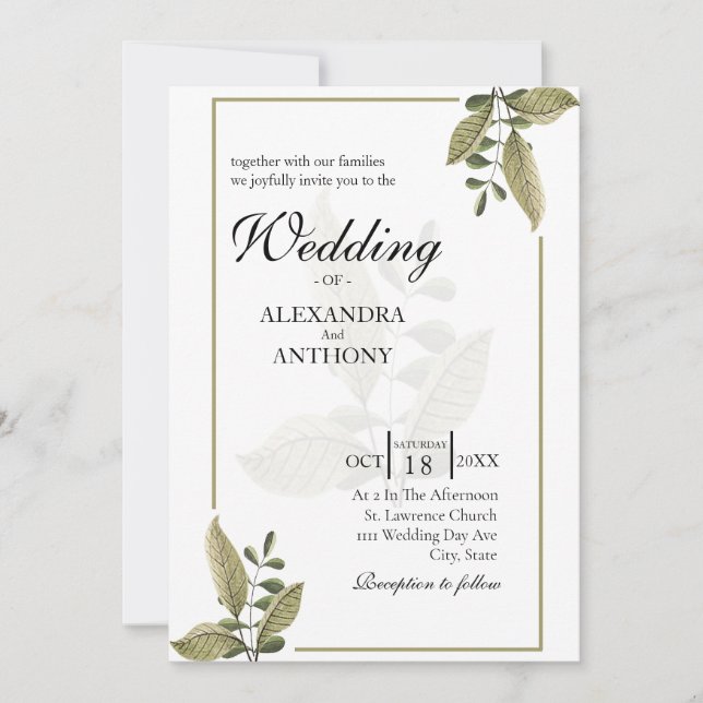 Convites Elegant Minimalist Greenery Wedding Invitation (Frente)