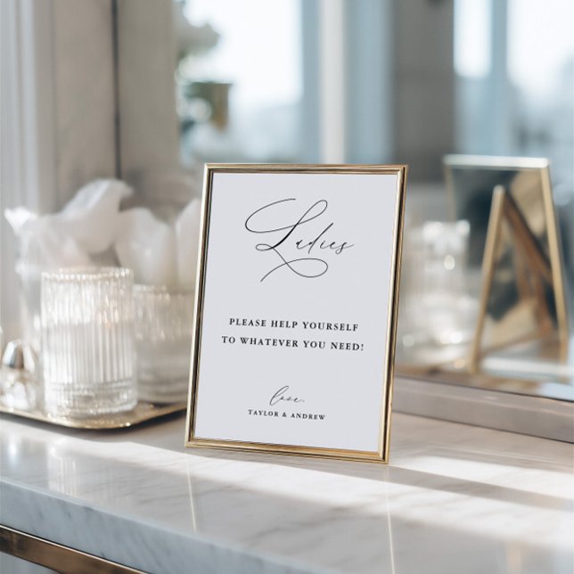 Convites Elegant Minimalist Ladies Bathroom Basket Sign (Elegant Minimalist Ladies Bathroom Basket Sign)