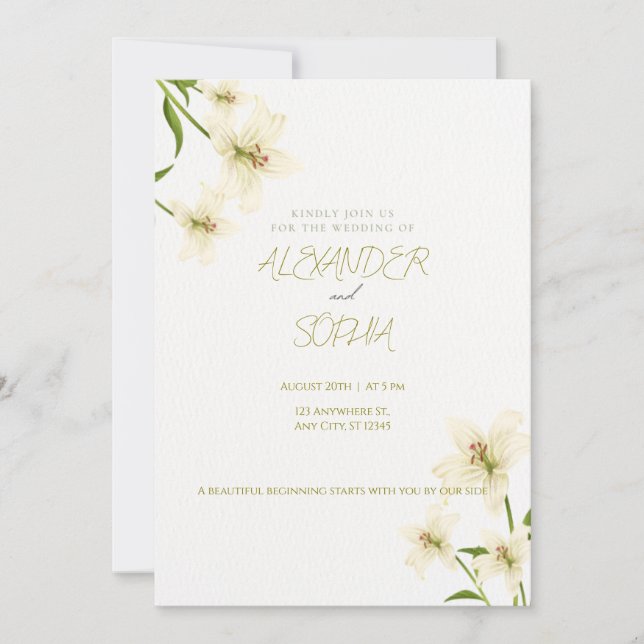 CONVITES ELEGANT MINIMALIST LILY WEDDING INVITATION  (Frente)