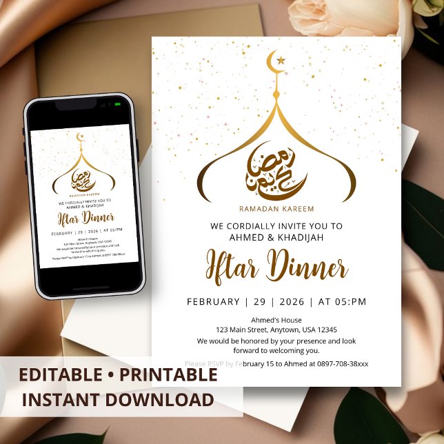 Convites Elegant Minimalist Ramadan Iftar Dinner Invitation (Criador carregado)