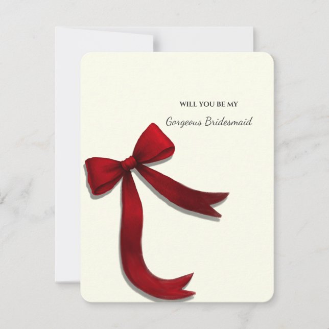 Convites Elegant Minimalist Red Bow Bridesmaid Proposal (Frente)