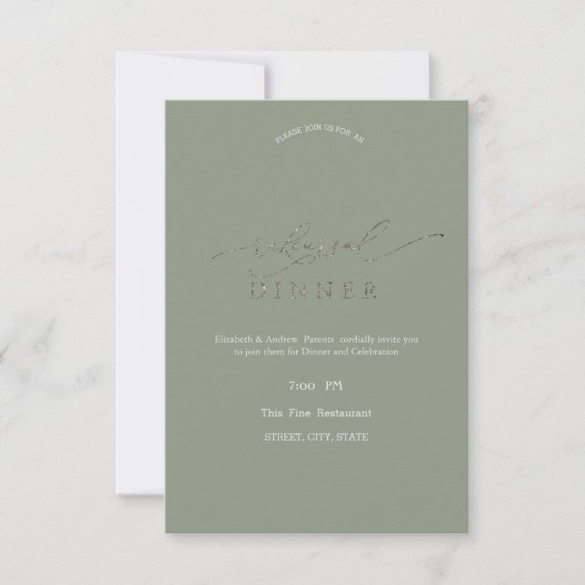 Convites Elegant Minimalist Sage Green Rehearsal Dinner   (Frente)