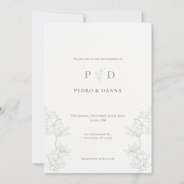 Convites Elegant Minimalist Wedding Invitation (Frente)