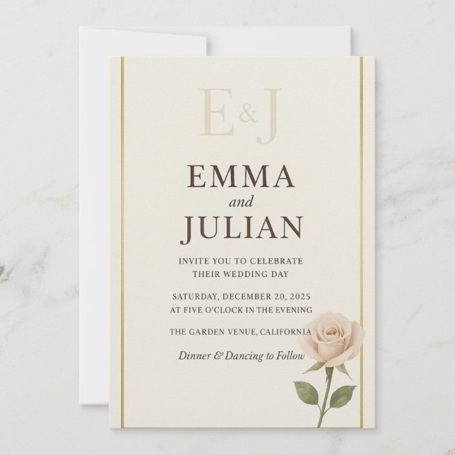Convites Elegant Minimalist Wedding Invitation  (Frente)