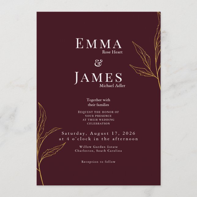 Convites Elegant Minimalist Wedding Invitation | Modern (Frente)