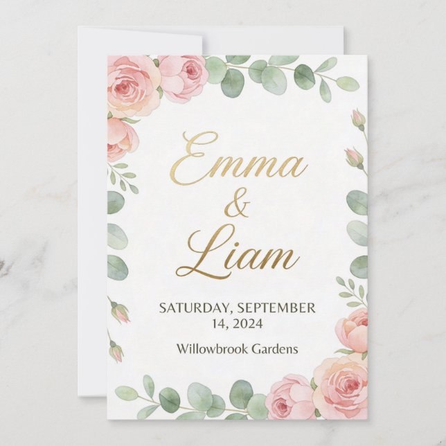 Convites Elegant minimalist wedding invitation with waterco (Frente)