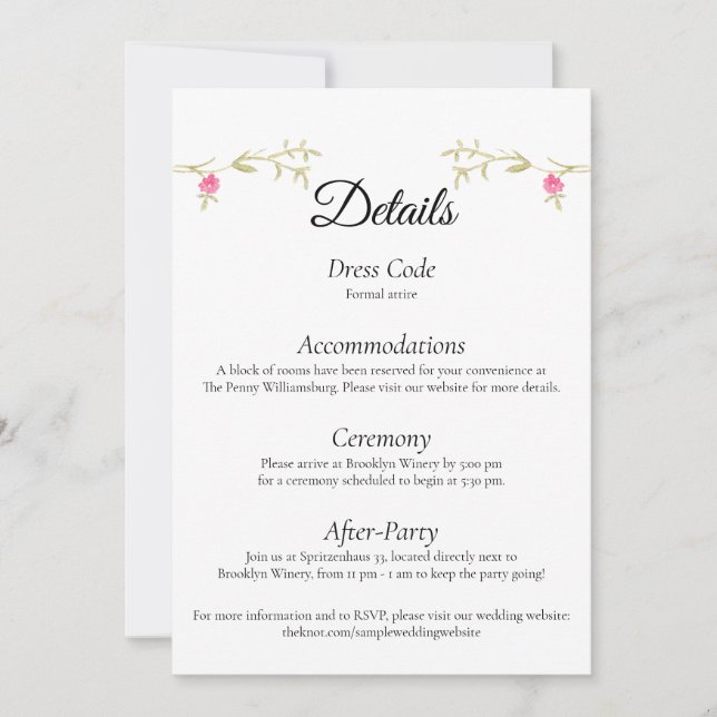 Convites Elegant Minimalist Wedding Venue Details Card (Frente)
