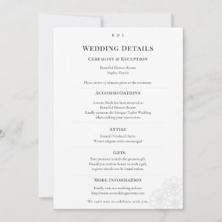 Convites Elegant Minimalist Winter Wedding Details Card