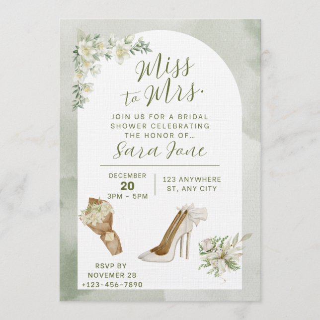 Convites Elegant Miss to Mrs Bridal Shower Invitation (Frente)