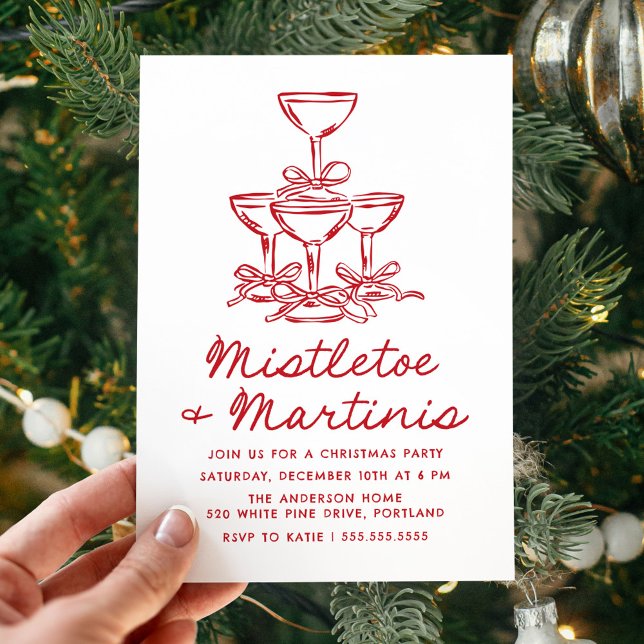 Convites Elegant Mistletoe and Martinis Red Christmas Party (Criador carregado)