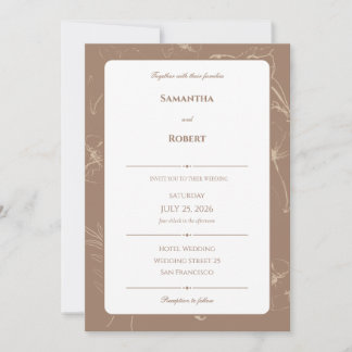 Convites Elegant Mocha Floral Line Art Wedding