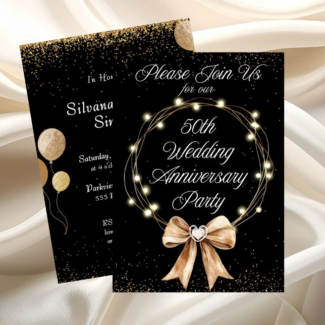 Convites Elegant Modern 50th Anniversary Party Gold Black  (Elegant Modern 50th Anniversary Party Gold Black Invitation)