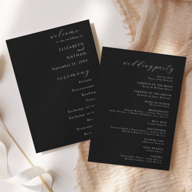 Convites Elegant Modern Black Tie Formal Wedding Program (Criador carregado)
