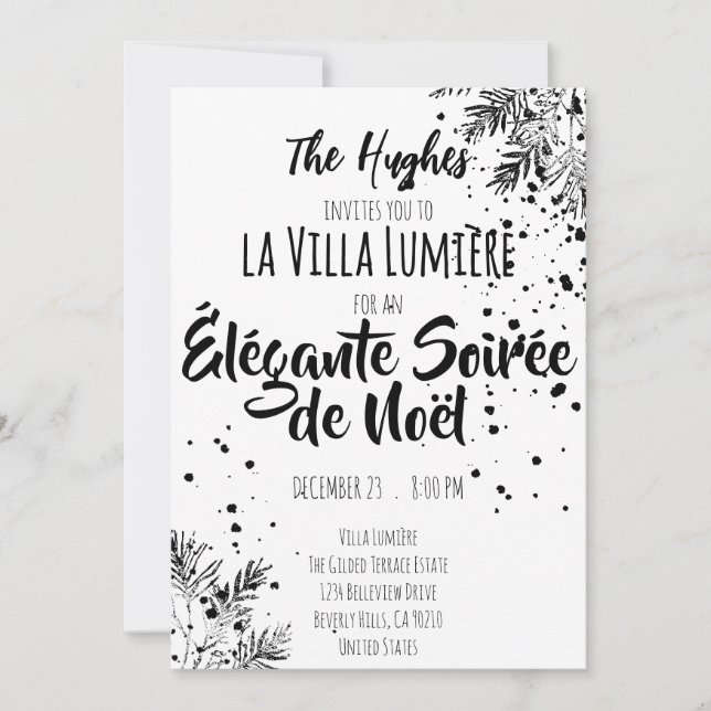 Convites Elegant Modern Black & White Christmas Invite (Frente)