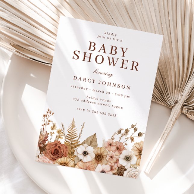 Convites Elegant Modern Boho Floral Baby Shower (Criador carregado)
