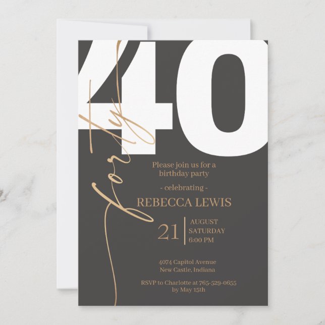 Convites Elegant Modern Calligraphy 40th Adult Birthday (Frente)