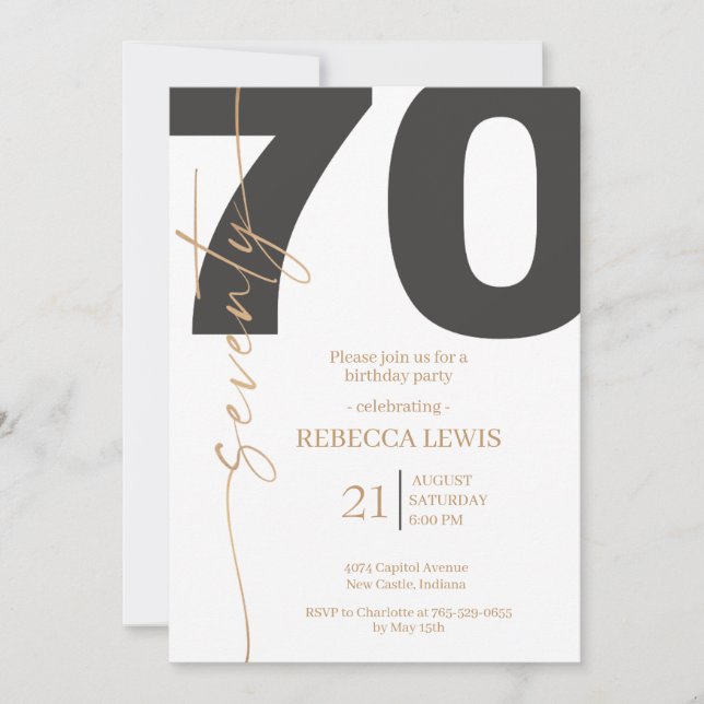 Convites Elegant Modern Calligraphy 70th Adult Birthday (Frente)