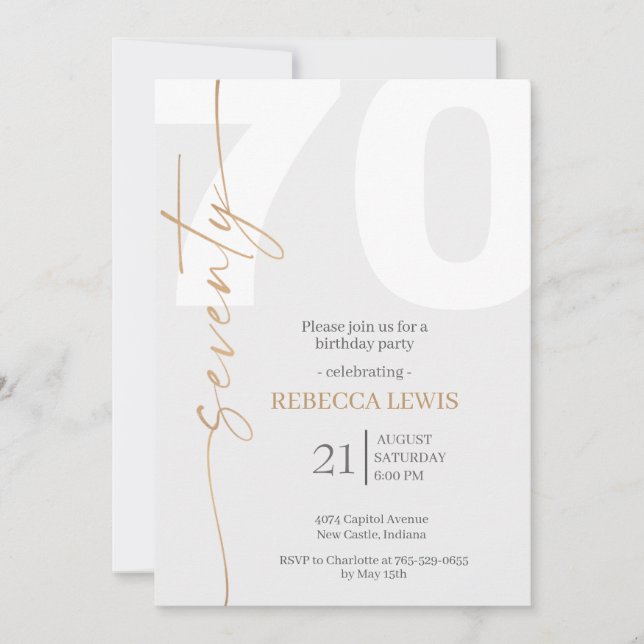 Convites Elegant Modern Calligraphy 70th Adult Birthday (Frente)