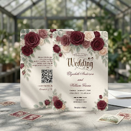 Convites Elegant Modern Calligraphy Burgundy Rose QR Code