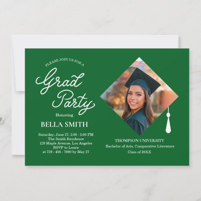 Convites Elegant Modern Calligraphy Photo Graduation Party (Frente)