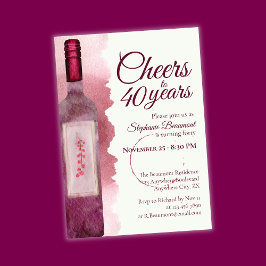 Convites Elegant Modern Cheers Red Wine 40th Birthday Party