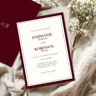 Convites Elegant Modern Deep Burgundy Ivory Formal Wedding
