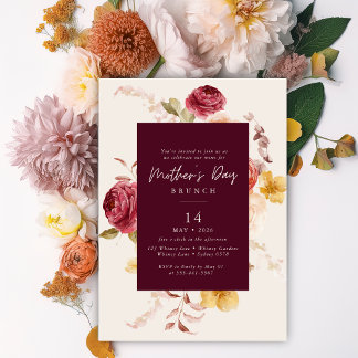 Convites Elegant Modern Floral burgundy Mother's day brunch