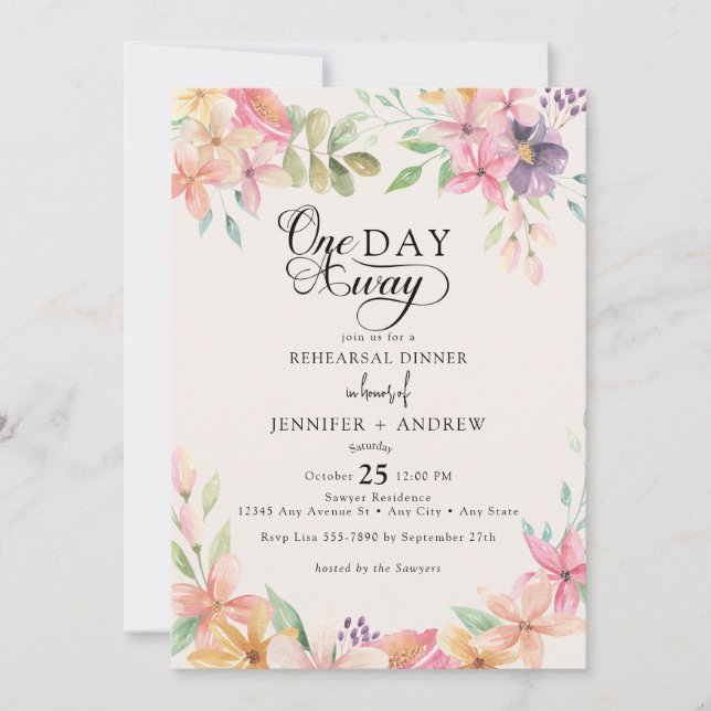 Convites Elegant Modern Floral Classic | Rehearsal Dinner (Frente)