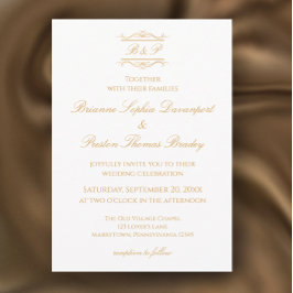 Convites Elegant Modern Gold & White Monogram Wedding