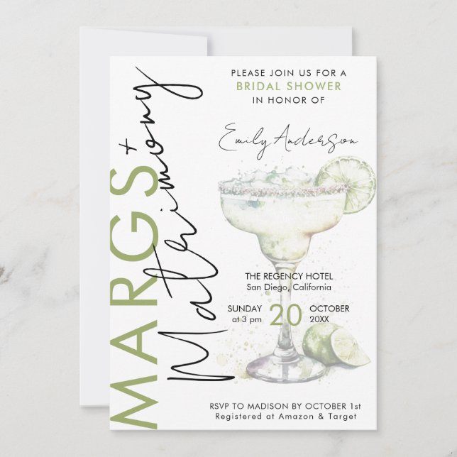Convites Elegant Modern Margs and Matrimony Bridal Shower (Frente)