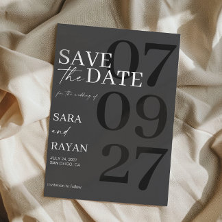 Convites  Elegant Modern Matte Black Wedding Save The Date