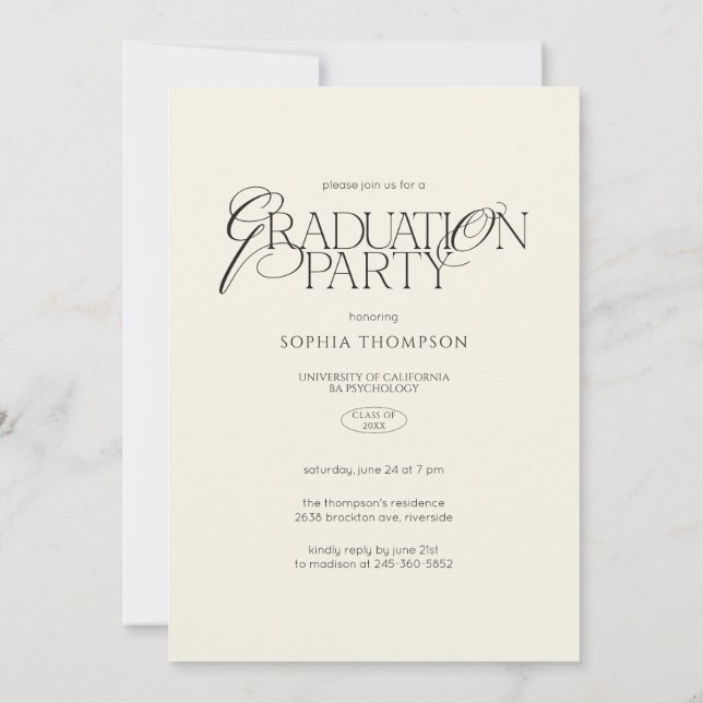 Convites Elegant Modern Minimalist Typography Graduation (Verso)