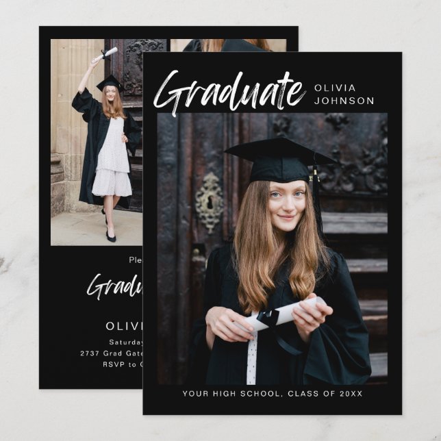 Convites Elegant Modern Photo Collage Graduation Party  Inv (Frente/Verso)
