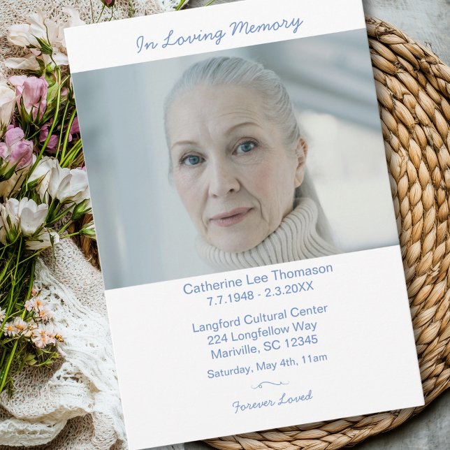 Convites Elegant Modern Photo Dusty Blue Funeral (Elegant Modern Photo Dusty Blue Funeral Invitation
)