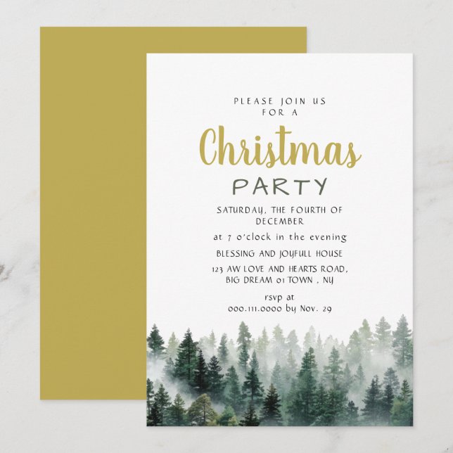 Convites Elegant Modern Pine Forest Christmas Party (Frente/Verso)