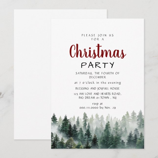 Convites Elegant Modern Pine Forest Christmas Party (Frente/Verso)