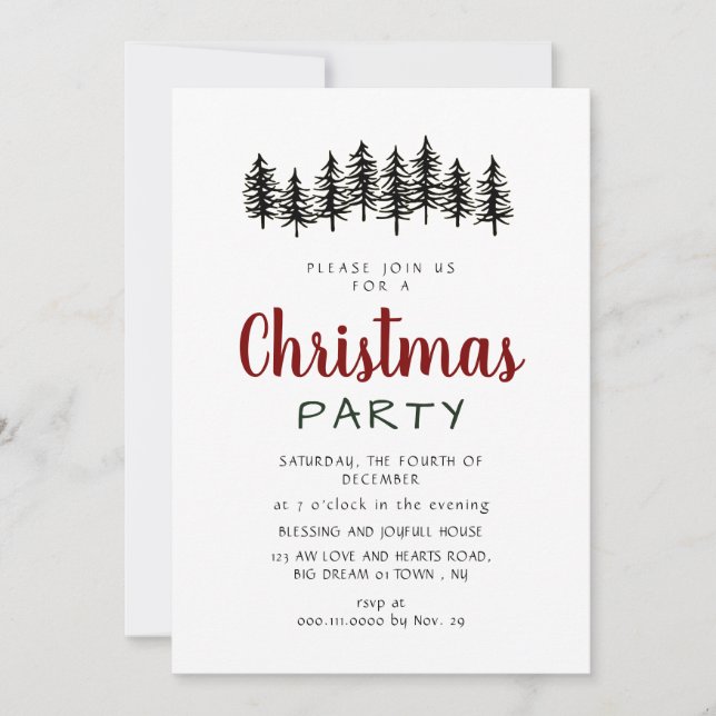 Convites Elegant Modern Pine Forest Christmas Party (Frente)