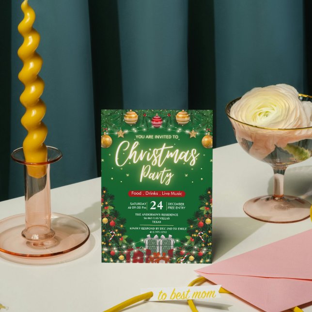 Convites Elegant Modern Plaid Green Christmas Party  (Elegant Modern Plaid Green Christmas Party Invitation)