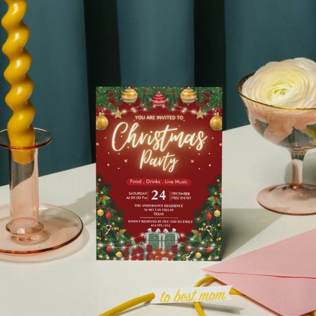 Convites Elegant Modern Plaid Green Christmas Party  (Elegant Modern Plaid Green Christmas Party Invitation)