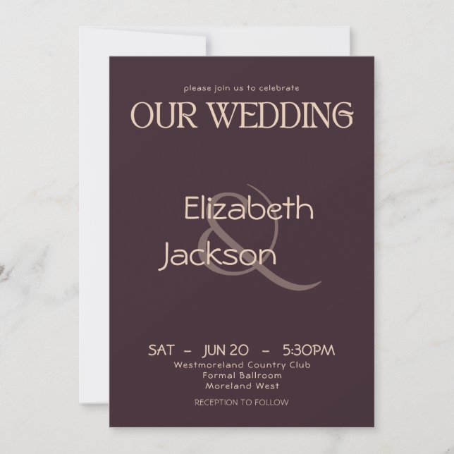 Convites Elegant Modern Typography Plum Noir Wedding (Frente)