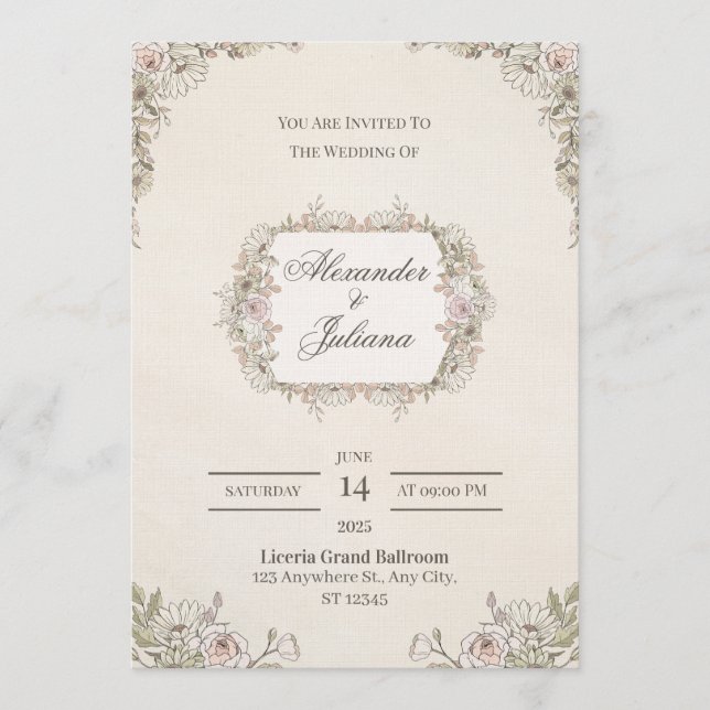Convites Elegant Modern Wedding Invitation | Timeless  (Frente)