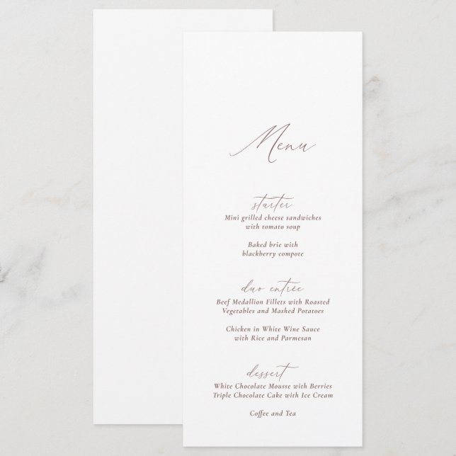 Convites Elegant Modern White Calligraphy Wedding Menu (Frente/Verso)