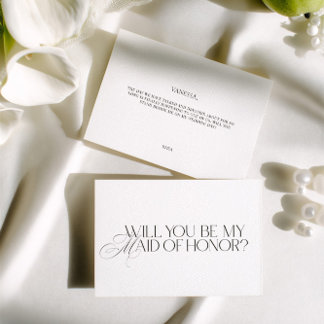 Convites Elegant Modern White Maid of Honor Proposal Card